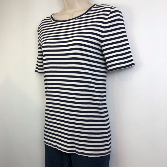 J Crew Perfect Fit Blue and White Stripe T Shirt - Picture 3 of 16